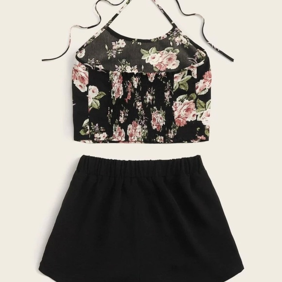 NWT Floral Halter Top & Black Shorts - Picture 2 of 5